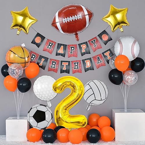 Miniatura 5 de 9 globos deportivos, fútbol, baloncesto, béisbol, voleibol, golf y fútbol, globo de aluminio de Mylar con número de cumpleaños deportivo,