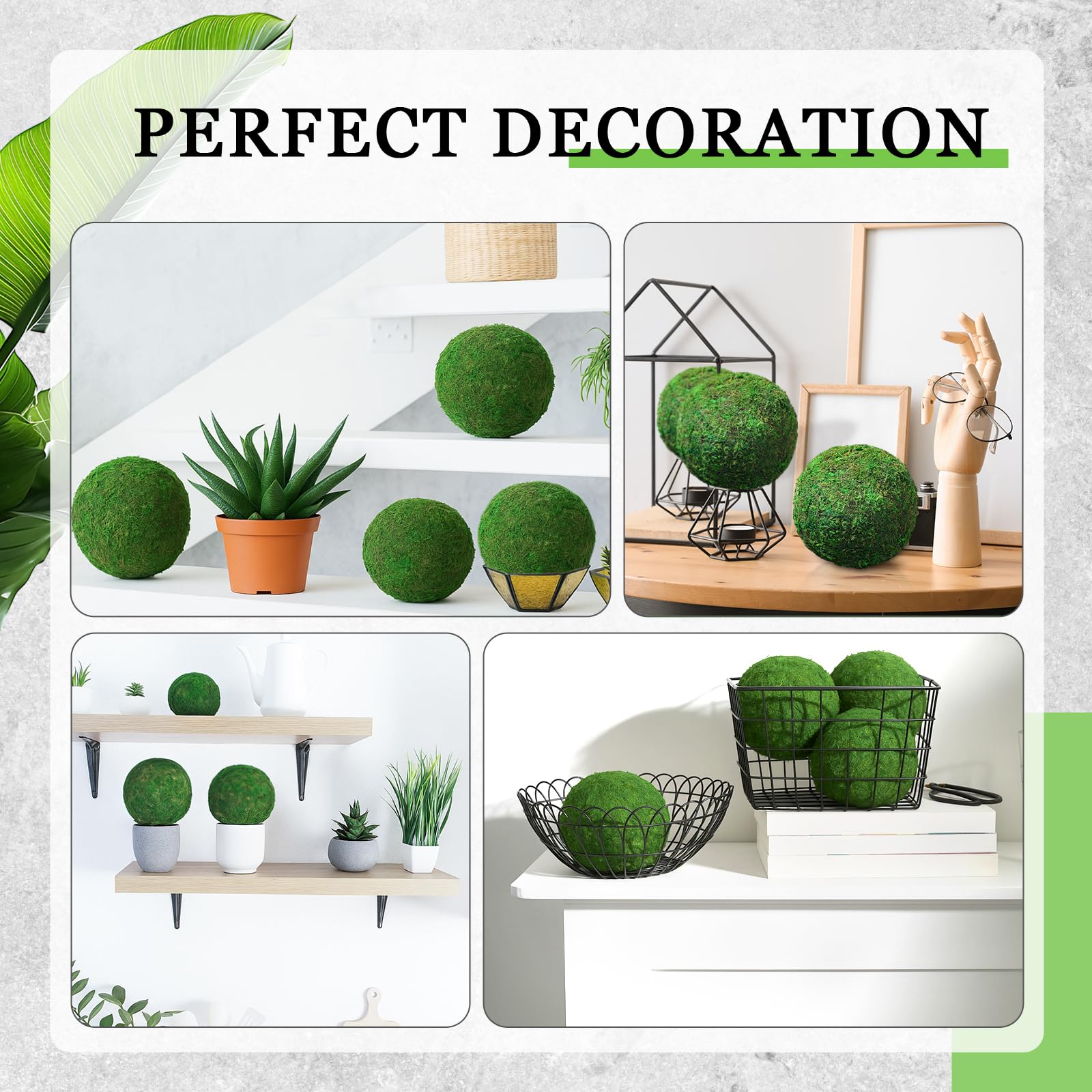 4 palline di muschio verde artificiali, ideali per primavera, casa, matrimonio, giardino, fattoria, autunno, centrotavola, decorazione per interni ed esterni (20 cm, 15 cm)