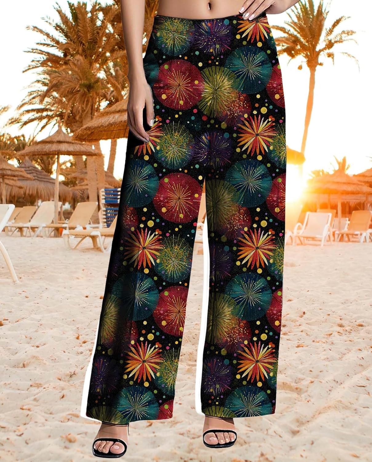 Womens Wide Leg Pants Pattern Print Lounge Trousers Casual Loose High Waisted Comfy Classic Pant for 2025 Summer - Image 3