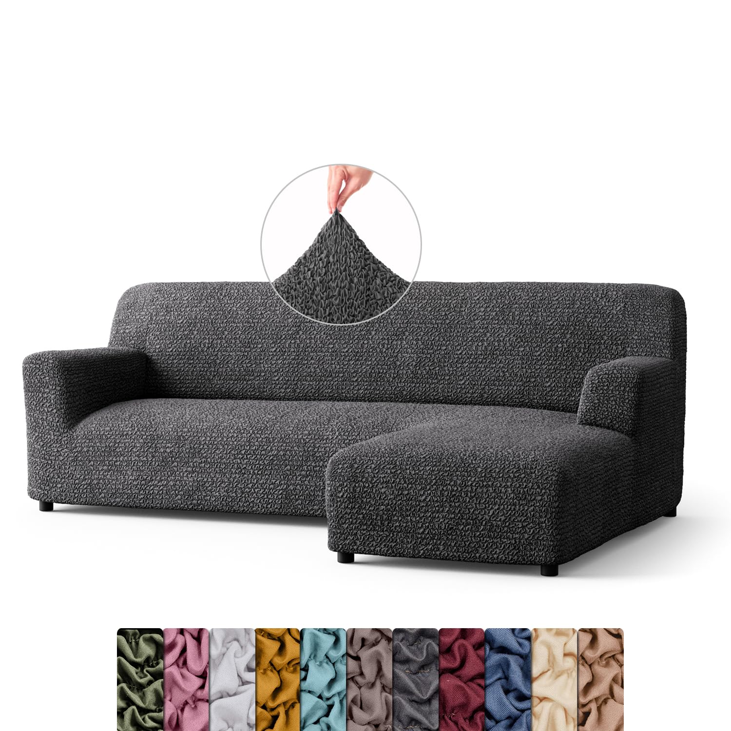 Menotti Grey L Shape Sofa Cover - Sectional Covers - Chaise Lounge Couch Cover - Soft Polyester Fabric Slipcovers - 1-Piece Form Fit Stretch Furniture Slipcover - Microfibre - (L-Shape Right)
