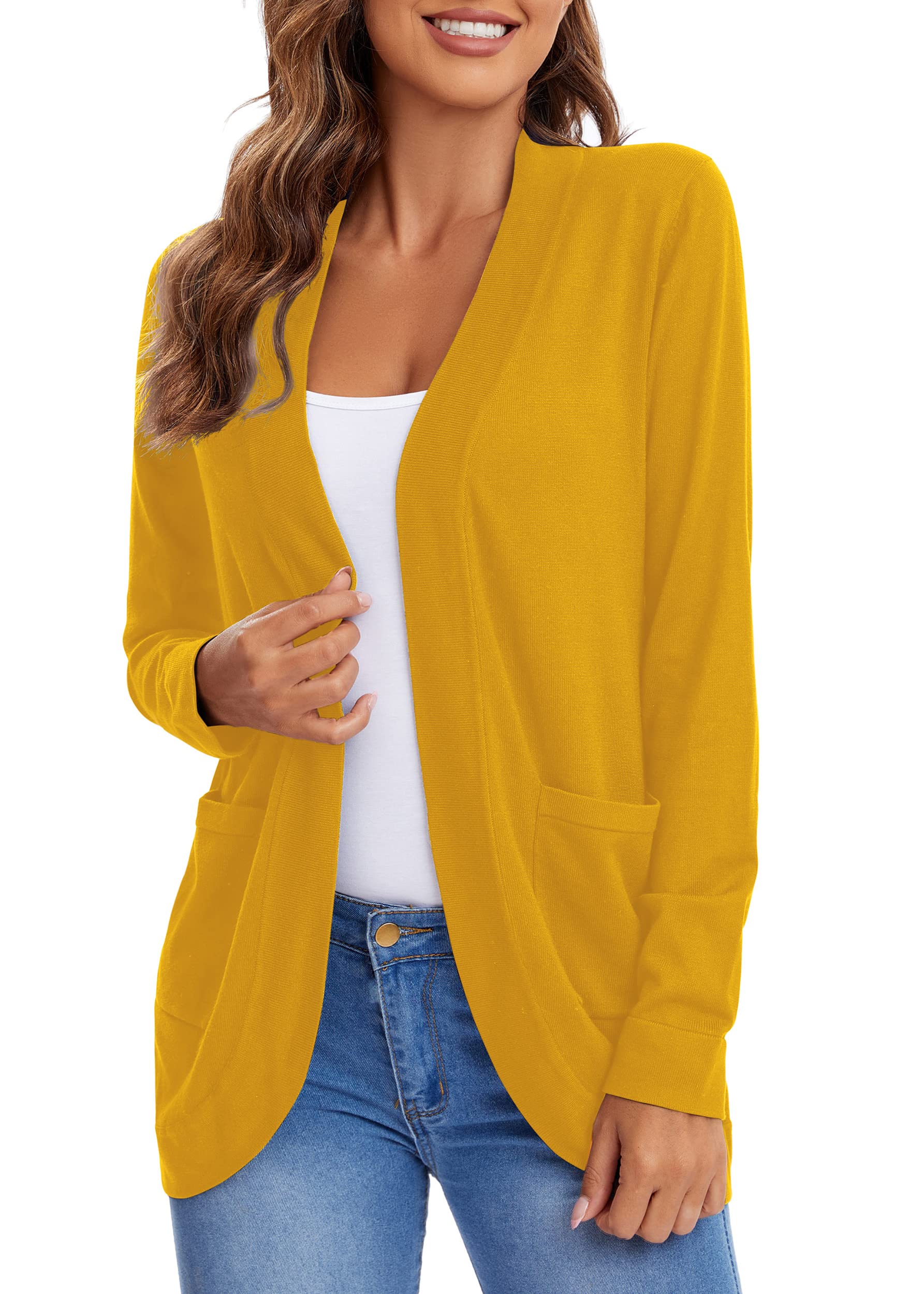 Urban CoCo Womens' Long Sleeve Knit Sweater Cardigans Curved Hem Open Front with Pockets