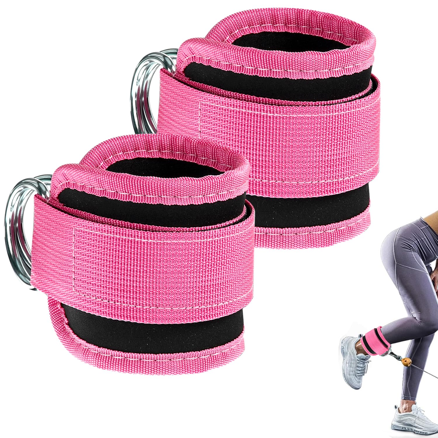 Cable Ankle Straps for Gym Cable Kickback and Leg Extensions - Double D-Ring 2pcs