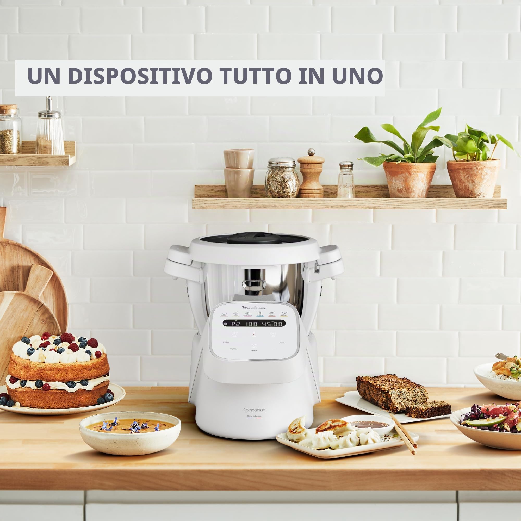 Moulinex, Companion, Robot da cucina, 14 funzioni, Capacità XL 10 persone, Grigio, Made in Francia, HF8408F1