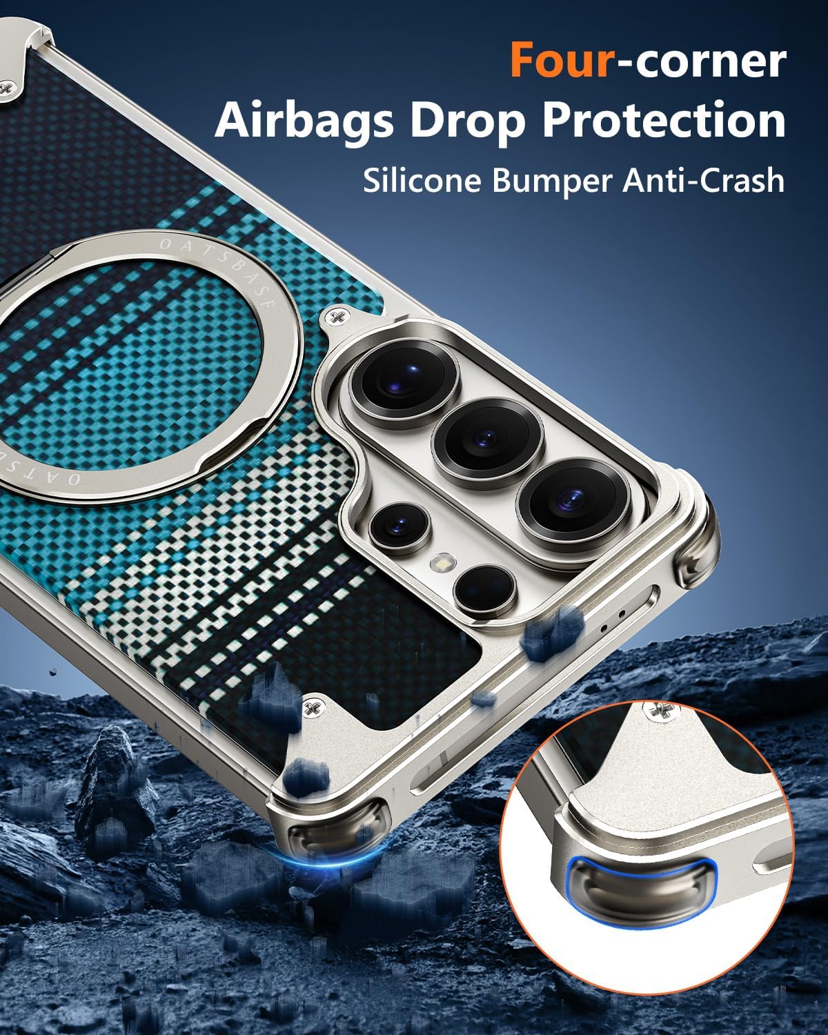 OATSBASF Frameless for Samsung Galaxy S26 Ultra Case, Bezel Less Slim Protective Shock with Aramid Fiber, Sleek Minimalist Metal Aluminum Shells with Built-in Kickstand Phone Case, Natural Titanium