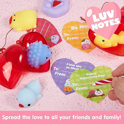 Miniatura 5 de JOYIN Paquete de 28 juguetes esponjosos Mochi con tarjetas de San Valentín y corazones llenos de recuerdos de fiesta para niños, regalos de San