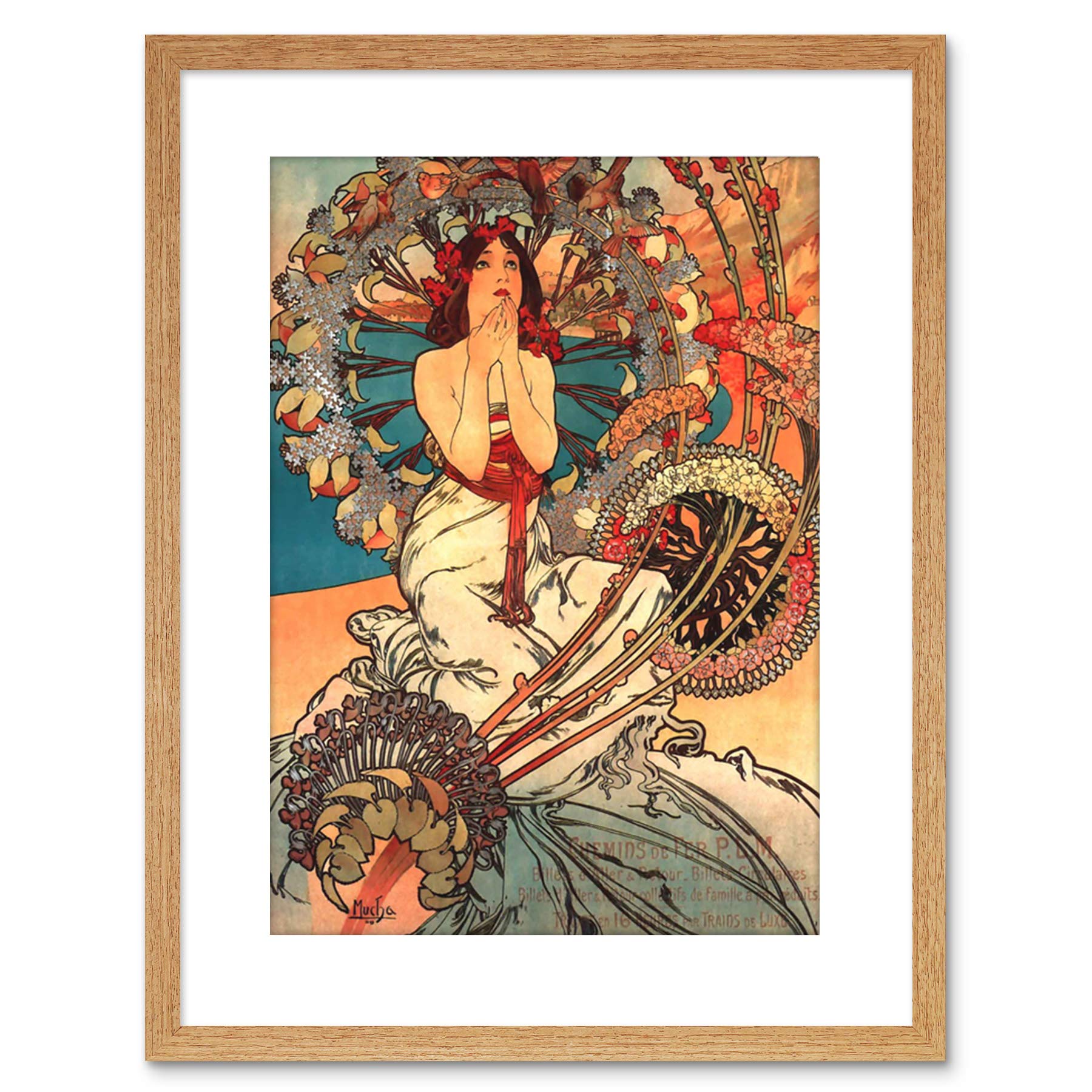 Wee Blue Coo Mucha Nouveau Woman Spring Flora Picture Photo Framed Wall Art Print