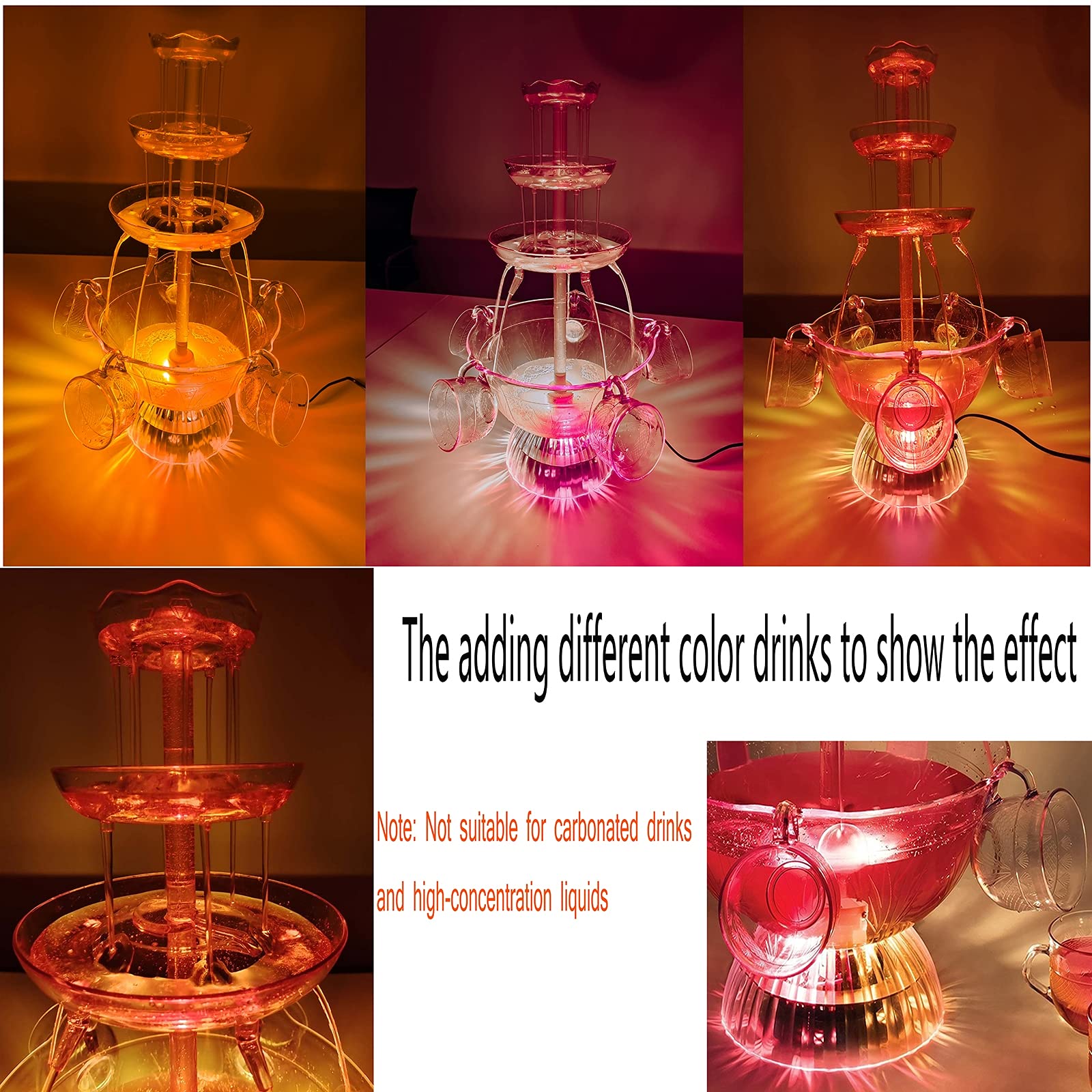WIKINK 3 Layers Party Water Fountains, LED Lighted Wine Fountain, Light-Up Flow Drink Fountain with 1.5 Gallon 5 Reusable Cups, for Wedding Birthday Engagement Christmas Décor