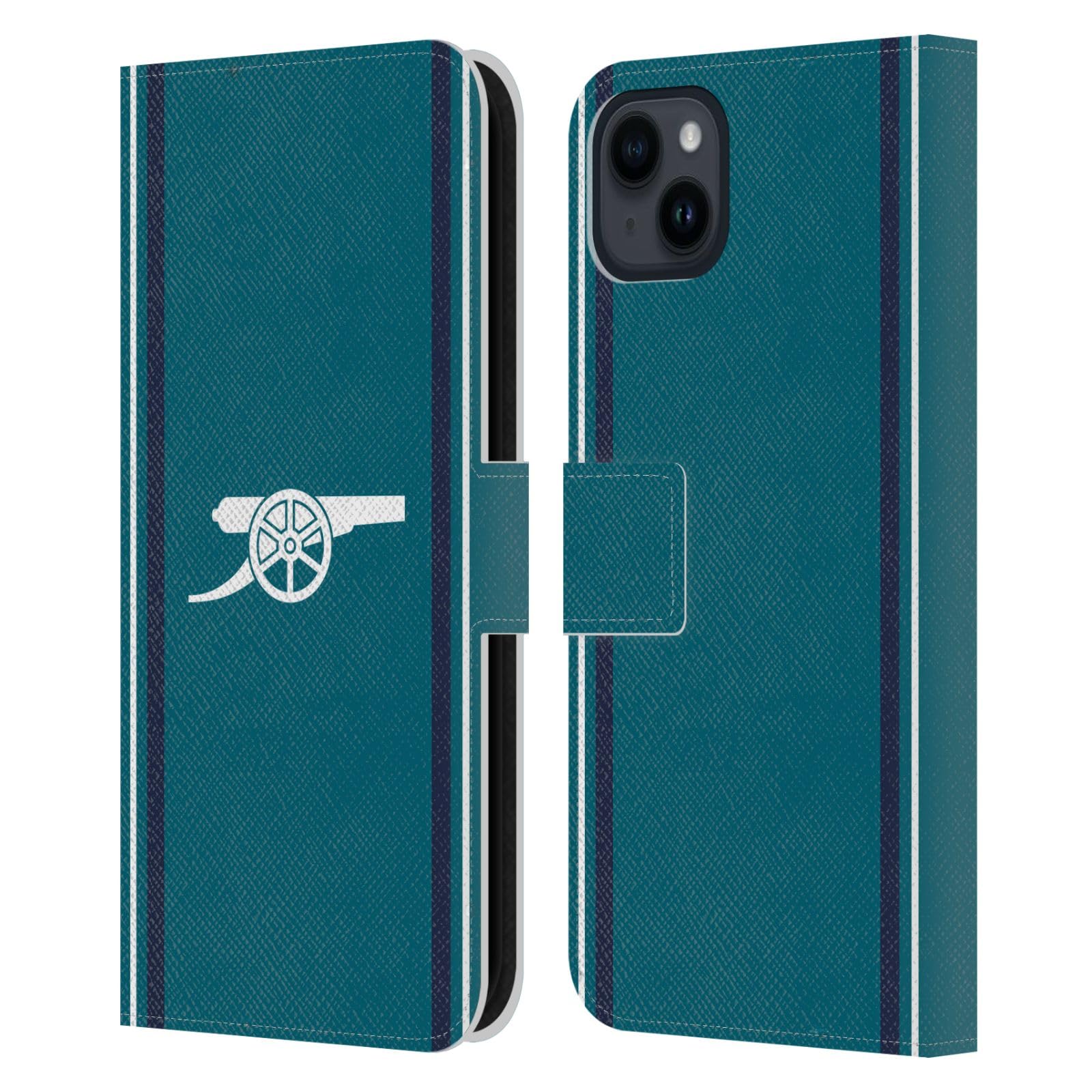 Head Case Designs Officially Licensed Arsenal FC Third 2023/24 Crest Kit Leather Wallet Case Compatible With Apple iPhone 15 Plus