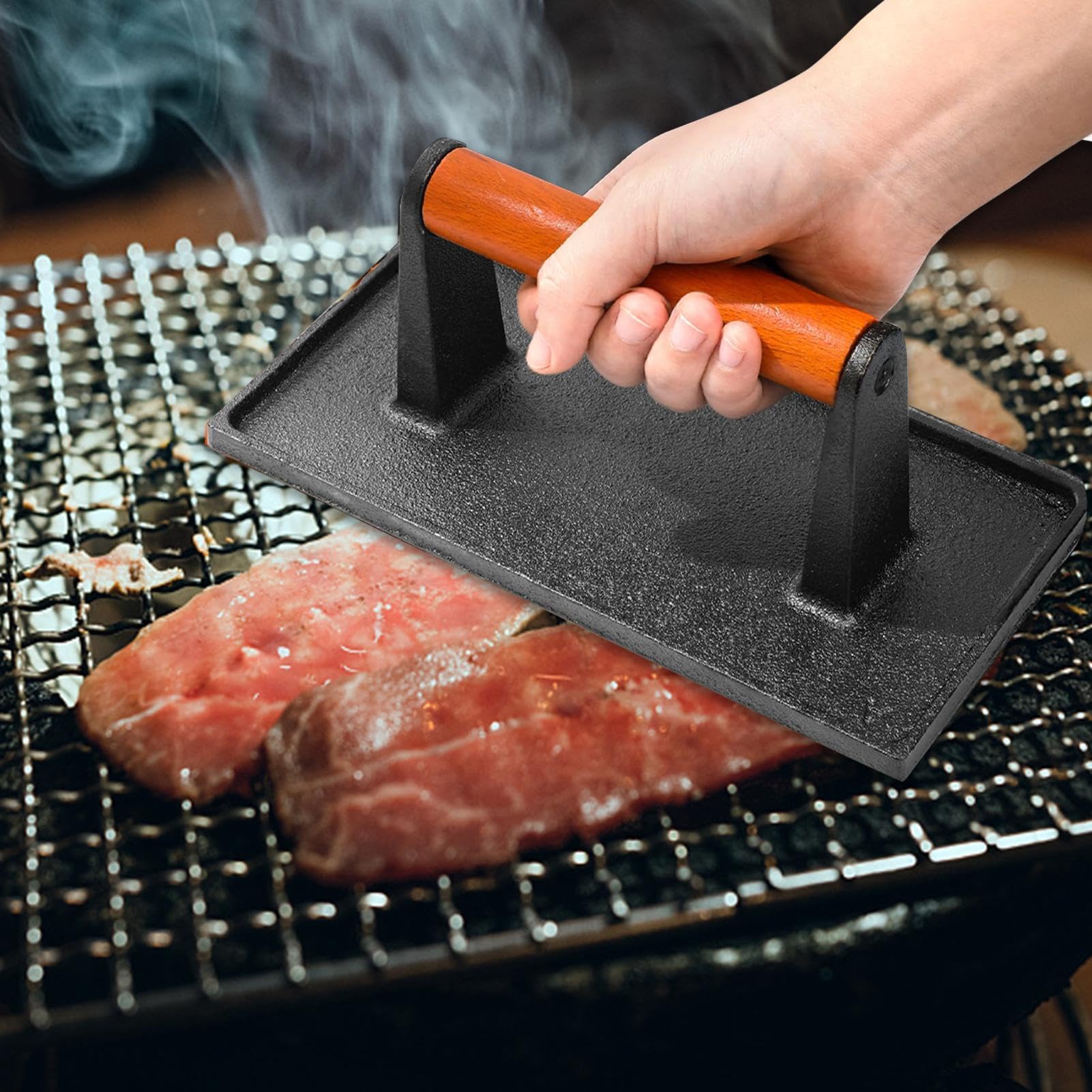 Pressa per Hamburger, schiaccia Hamburger | Pressa Manuale per | schiacciapatate in ghisa per hamburger e bacon,Griglia a piastra piatta per cucinare, spatola per barbecue con impugnatura er