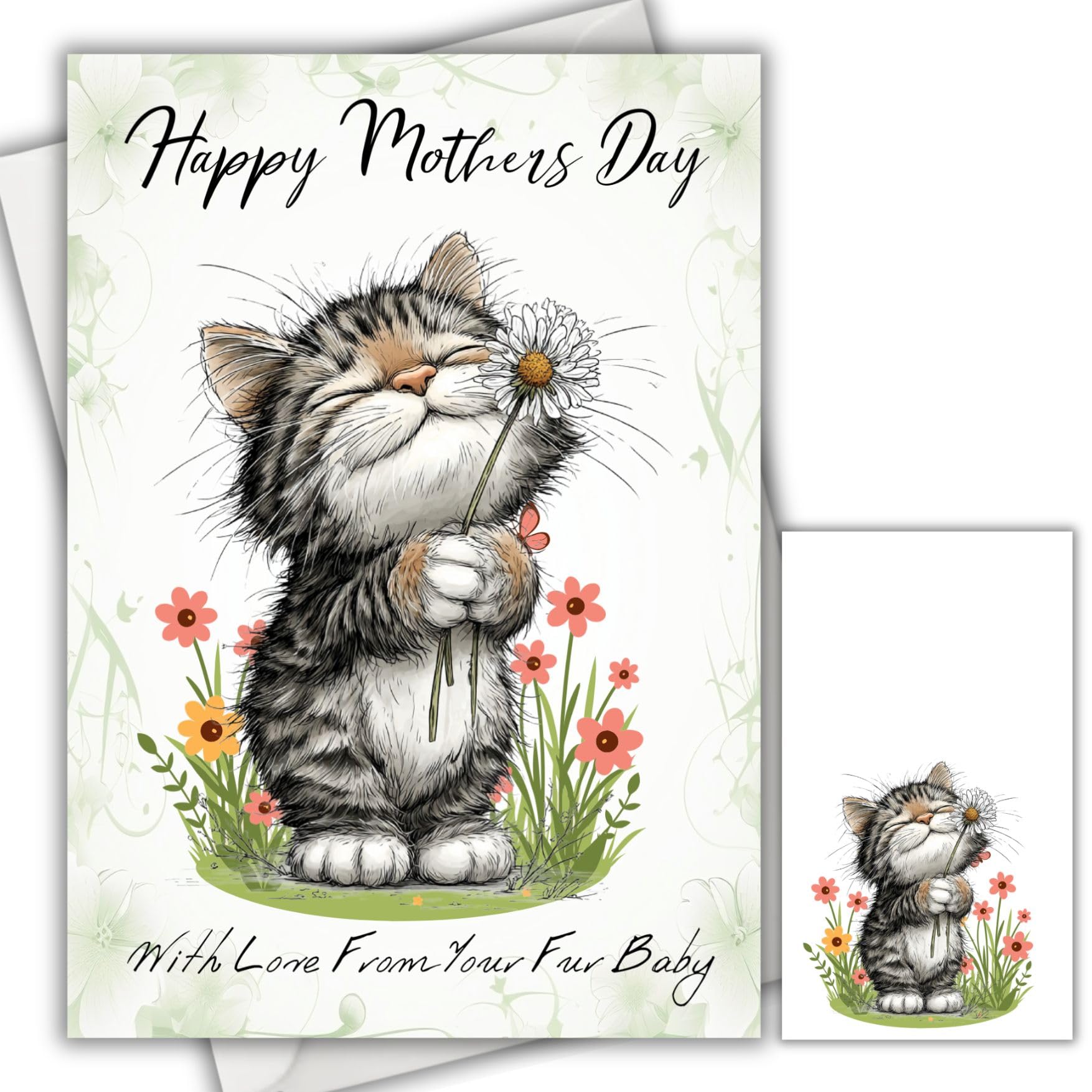 Sarah Elizabeth Collection - Mothers Day Card & Matching Gift Tag - From Your Fur Baby - A5 - Cat, Cat Lover