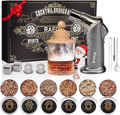Miniatura 8 de Kit de Ahumador de Cóctel con Antorcha - Kit de Ahumador de Whiskey con 6 Sabores de Virutas de Madera Ahumada - Kit de Ahumador de Bebidas Old