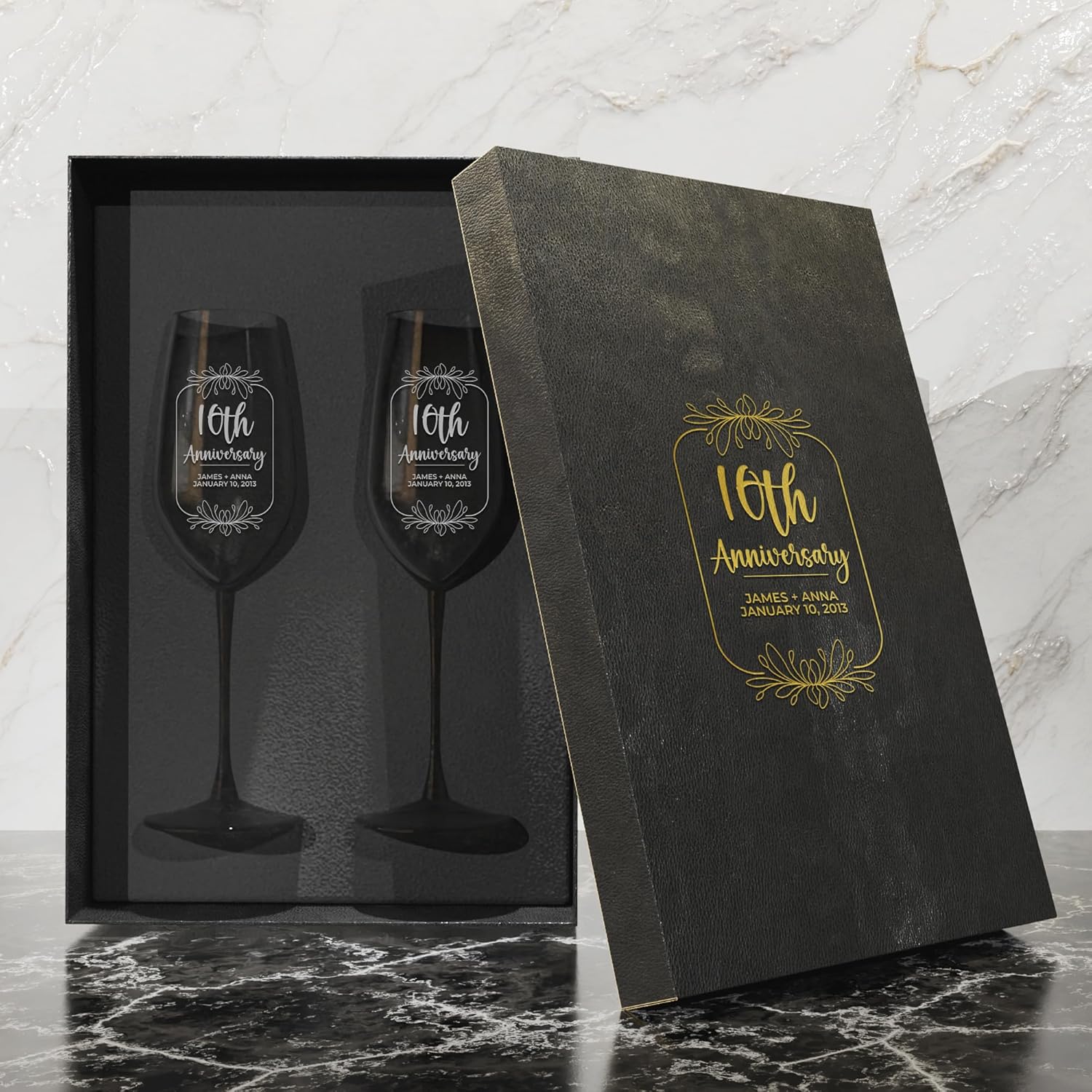 Personalized Champagne Flutes - Set of 2 - Custom Wedding Glasses - Bride & Groom Wedding Gifts for Mr & Mrs - Engagement, Bridal Shower, Anniversary, Gift for Couple - Valentines Day Gift - 6 Designs - Image 7