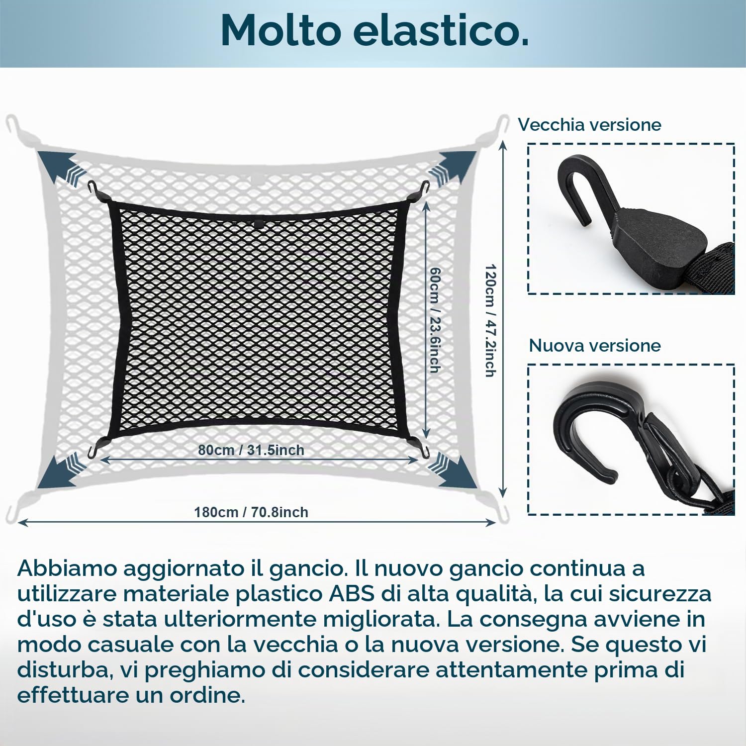 Rete Portaoggetti Tasca Oganizer, Universale Elastica 80 x 60 cm Rete Bagagliaio Auto per il Bagagliaio per Fissare il Carico con Ganci in ABS Perfetto per Renault, Peugeot, Audi