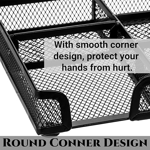 Miniatura 3 de Paquete de 2 organizadores de cajones de escritorio, bandeja de malla metálica para cajones, caja de almacenamiento de 6 compartimentos, cesta de