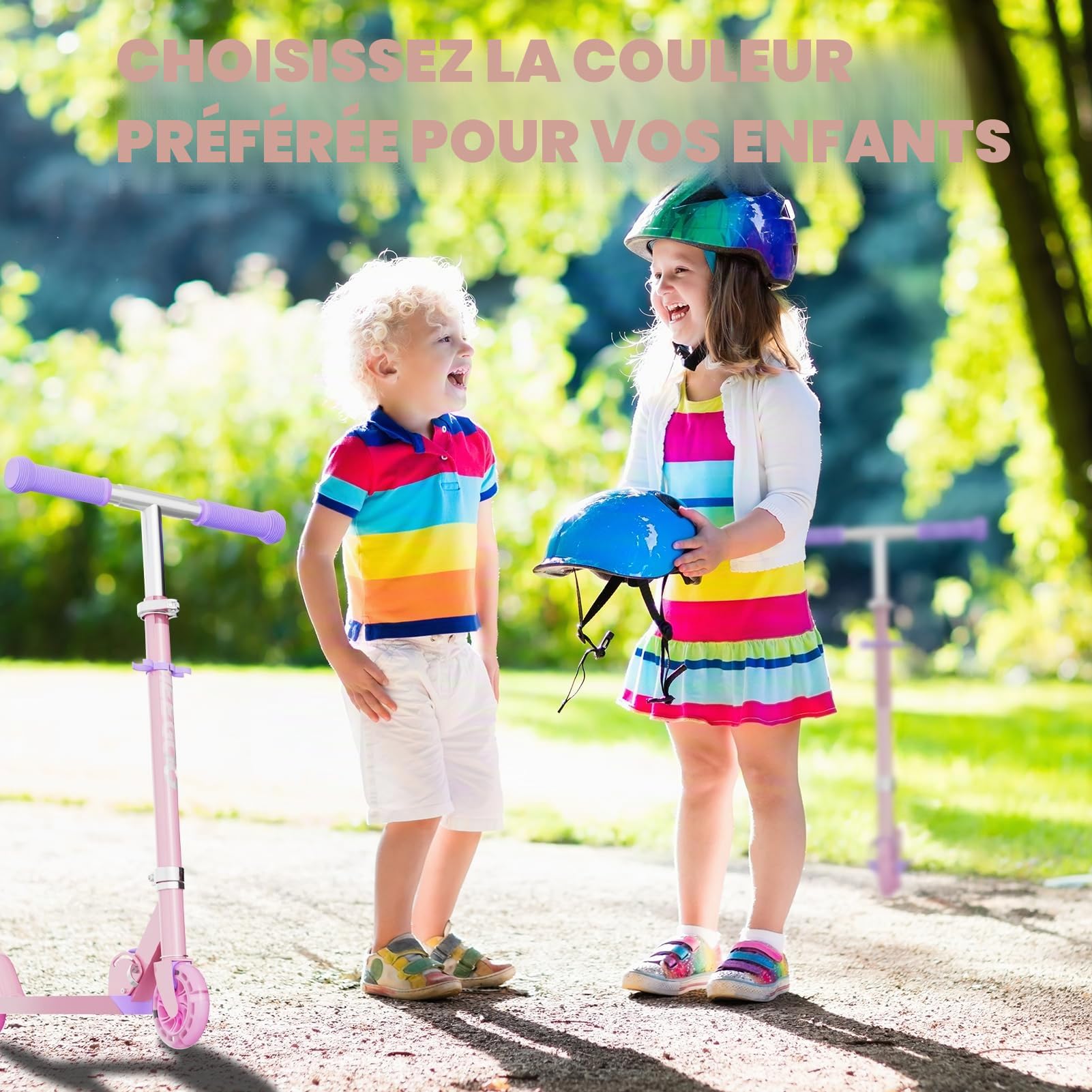 MEE GOO Trottinette pliable en aluminium pour enfants de 8 ans et adultes - Hauteur réglable - Avec frein à main et cloche