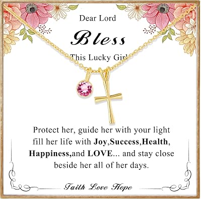 First Communion Gifts for Girls Teenage Ideas-Sterling Birthstone Cross Necklace for Girls Age Daughter Kids Hypoallergenic Baptism Confirmation Stocking Gifts