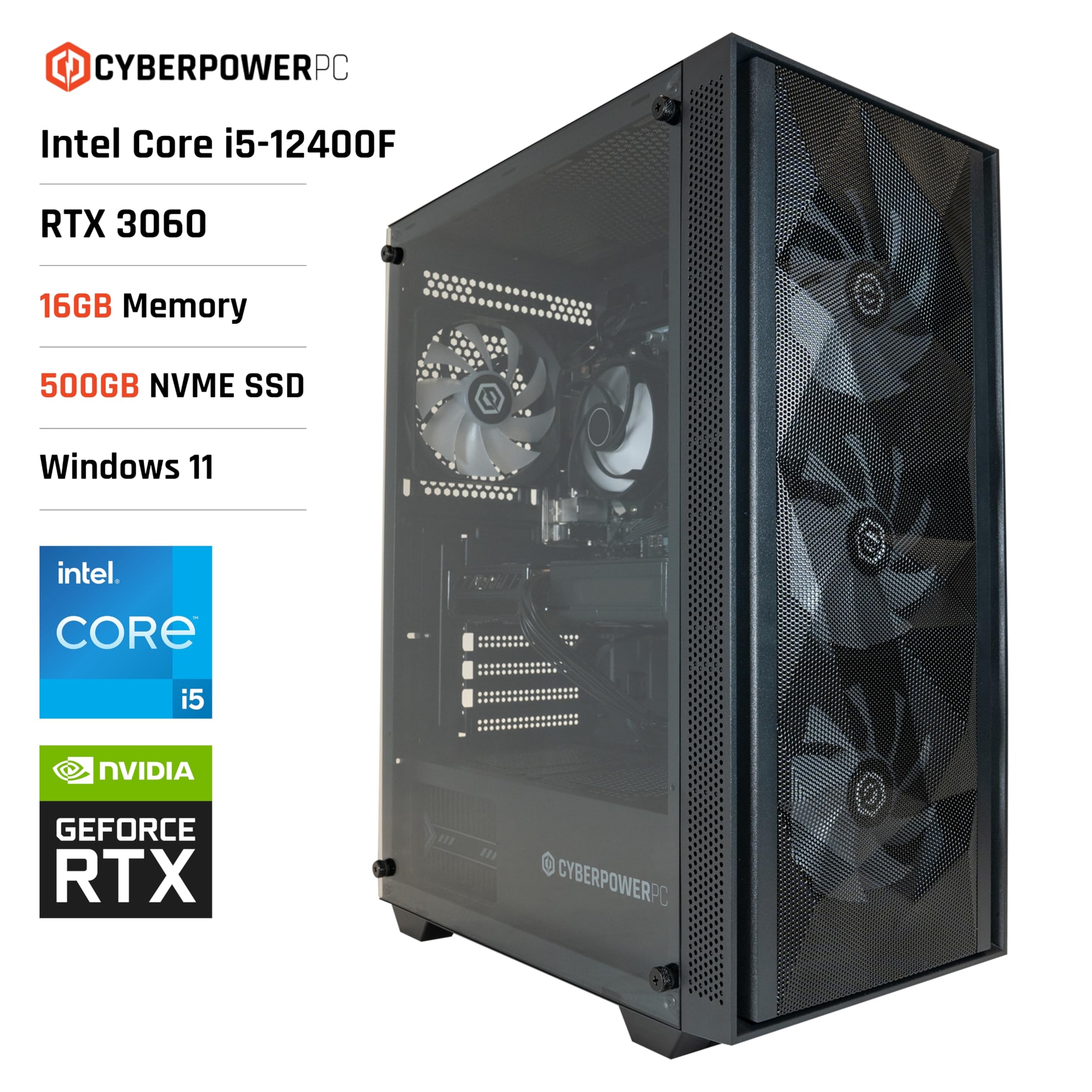 CyberPowerPC Wyvern Gaming PC - Intel Core i5-12400F, Nvidia RTX 