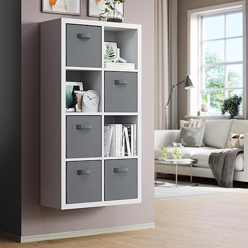 Miniatura 10 de Royexe  Juego de 8 cubos de almacenamiento  cestas plegables de tela con asas duales Cubos de almacenamiento Organizador de estantes de armario