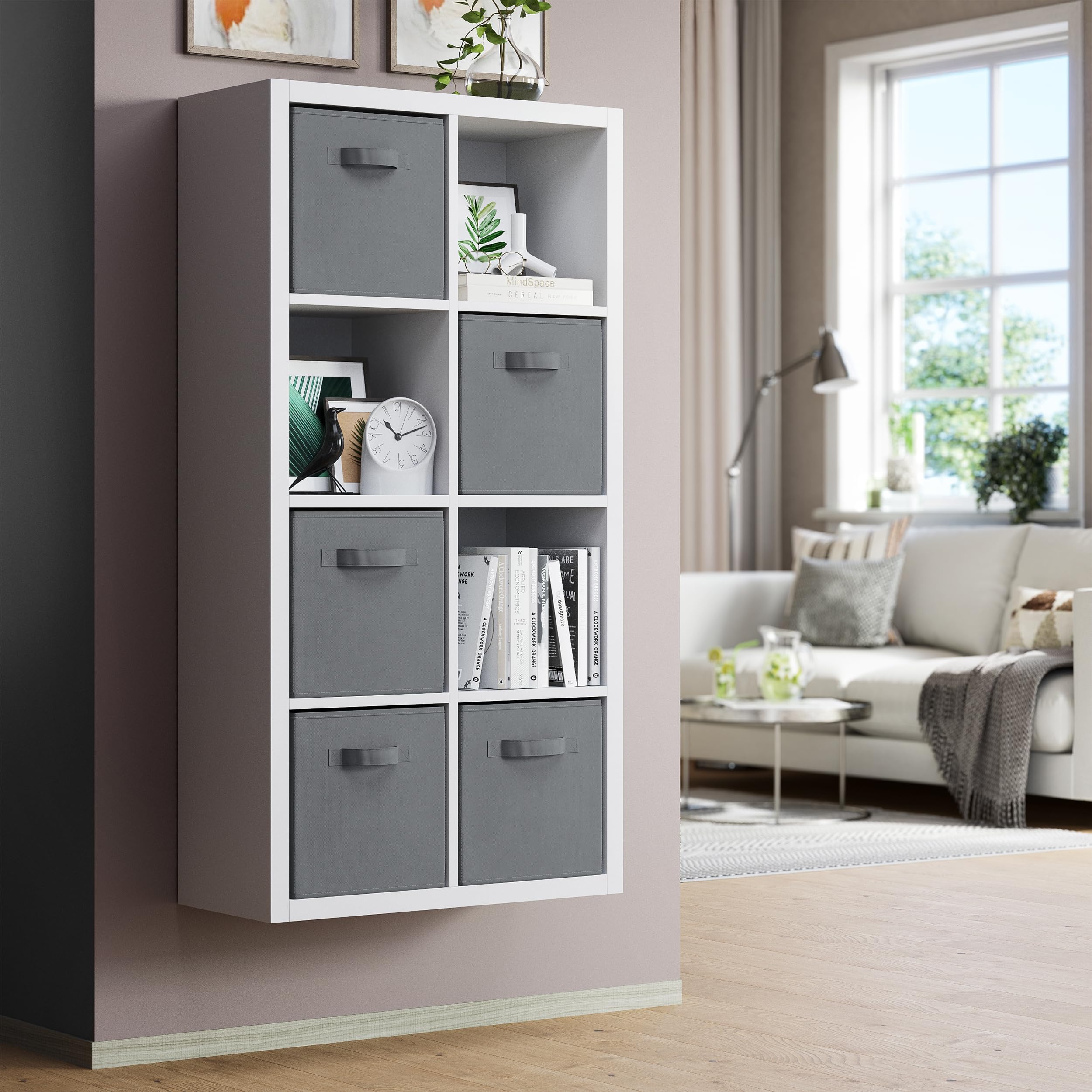 Royexe Set Di 8 Cubi Contenitori Pieghevoli Per Armadio - Con Maniglie E 10 Etichette - Grigio, 26,5x26,5x28 Cm - Organizzatori Multiuso