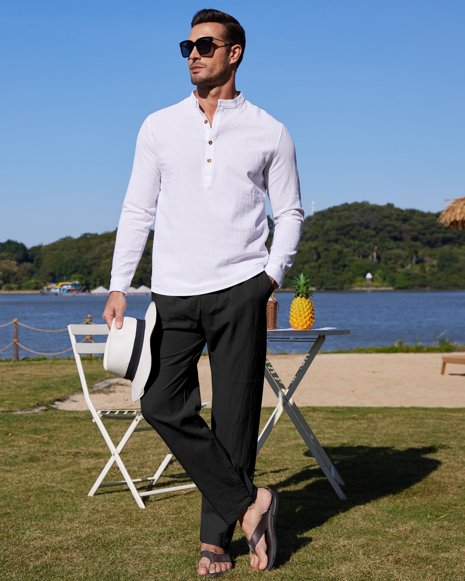 YAOBAOLE Pantalon Homme Lin Et Coton Décontracté Pantalon Toile Été Pantalons Yoga Homme Léger Taille Elastique