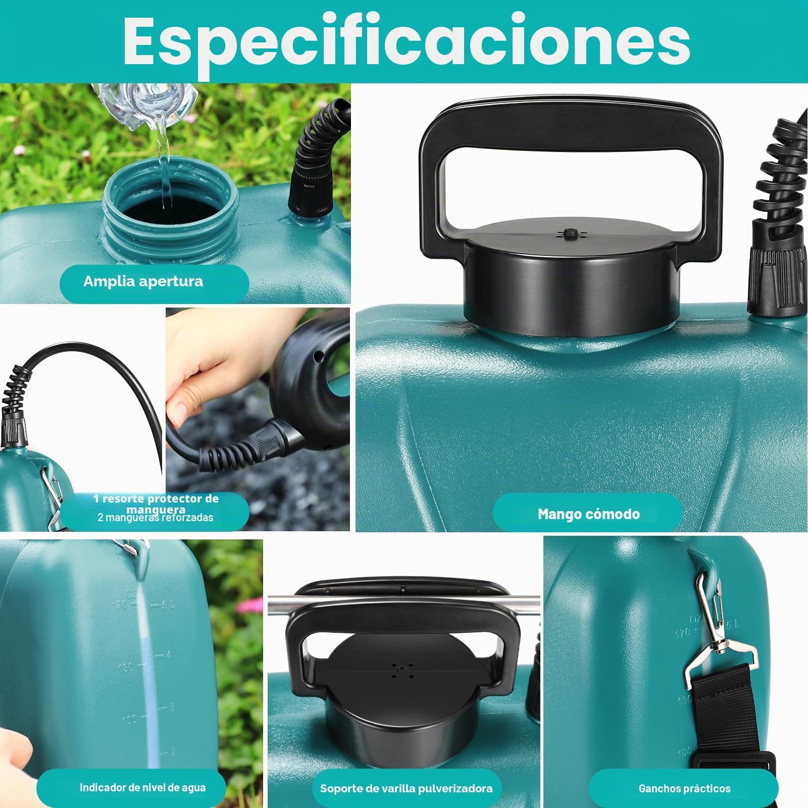 TLGREEN Pulverizador Eléctrico 8L, 7.4V/2000mAh Pulverizador de Jardín a Batería Recargable, con 3 Boquillas Regulable Varita Retráctil, Correa de Hombro Ajustable, para Plantas Jeringa de Malas