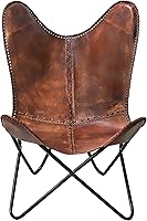 Cuero Handmade Dark Brown Leather Butterfly Chair - Vintage Folding Iron Frame Living Room Accent (74x66x94cm)