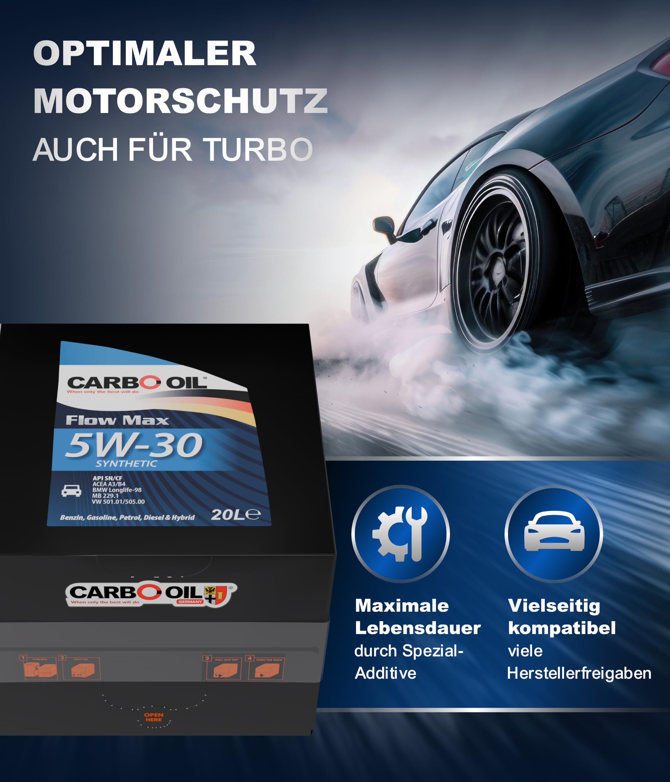 Motoröl 5W-30 VW 505 (20L) – High Performance, Hi Power Low Friction – sicherer Schutz für moderne Benzin- und Dieselmotoren – 5W30 Motoröl 5L Longlife, Motorenöl, Oil – Made in Germany