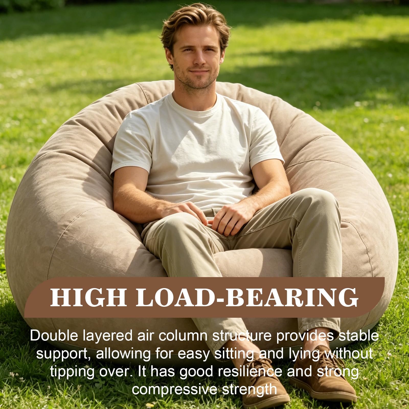 Aufblasbarer Sitzsack, 105 * 105 * 60cm Aufblasbares Sofa & Sessel, Aufblasbare r Sessel, Luft Strandsofa mit Luftpumpe, Sof a und Couch mit Beflockter Oberfläche für Wohnzimmer