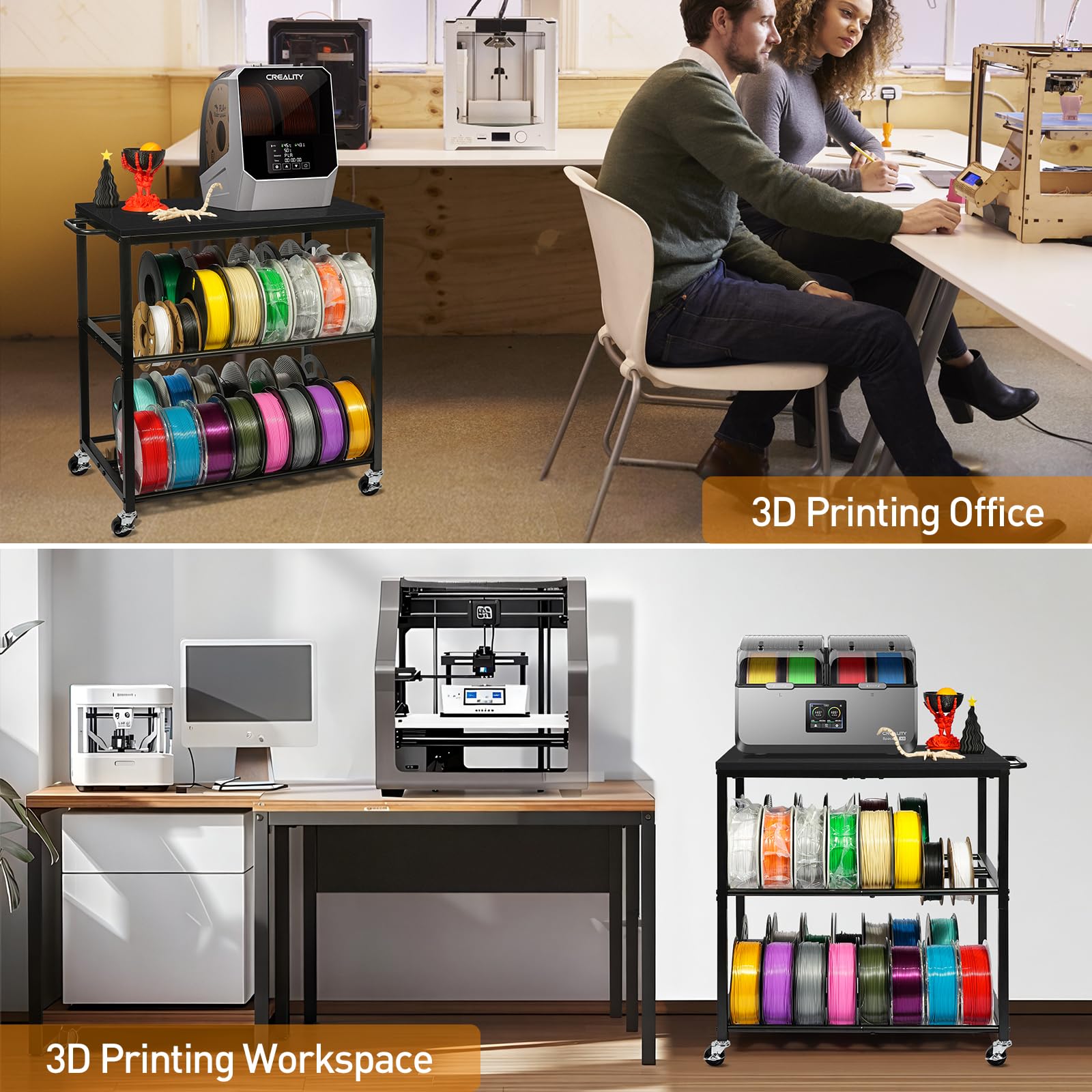 ikkle 3D-Drucker Filament Lagerregal mit Rädern – Schweres Metall Spulenhalter, 3-Etagen 3D Druckerzubehör Organizer für PLA/ABS/TPU/Nylon – Für 3D-Druckstation, Büro & Werkstatt, Schwarz