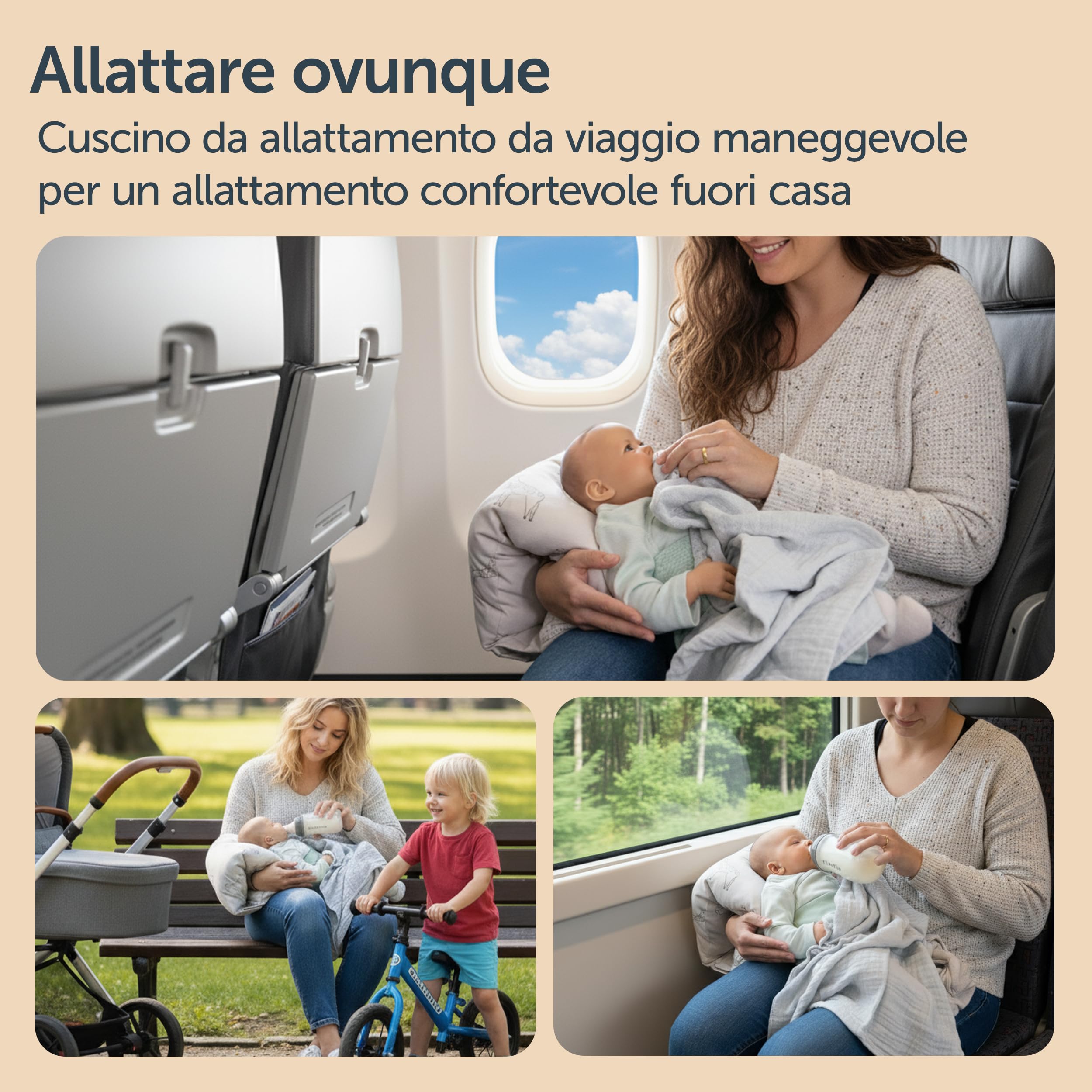 LaLoona Cuscino Allattamento Neonato da Viaggio | Mini Cuscino Morbido Appoggio per la Poppata | OEKO-TEX® STANDARD 100, Fodera: Rimovibile e Lavabile – Beige