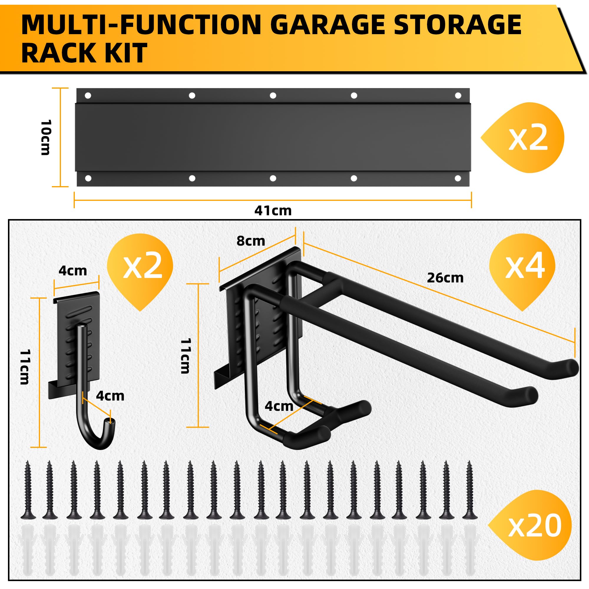 Gartengeräte Halterung 2er Set, Wandhalterung Gartengeräte Heavy Duty mit 180 kg Tragkraft, Gartengeräte Aufbewahrung aus Metall, Schaufelhalter für Garage, Garten, Keller(Schwarz)