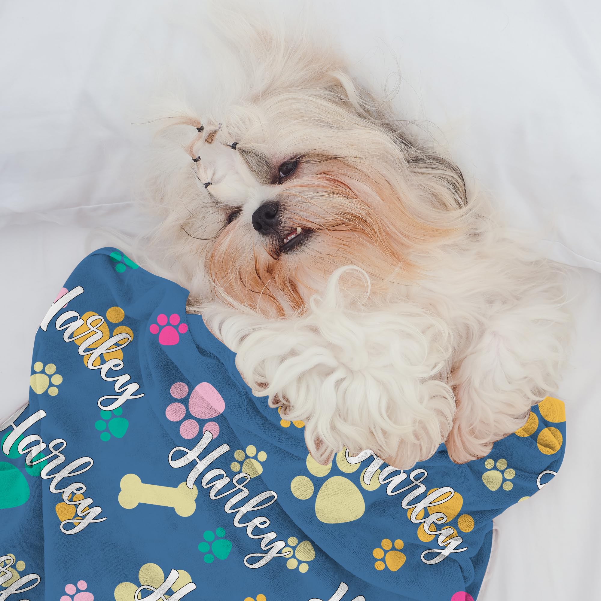 Differ More Personalized Dog Blanket for Large & Small & Medium Dog, Custom Your Pet Name, Custom Dog Blanket with Paw & Bone Prints, Puppy Essentials, Pubby Blanket, Dog Blanket for Bed Kennel