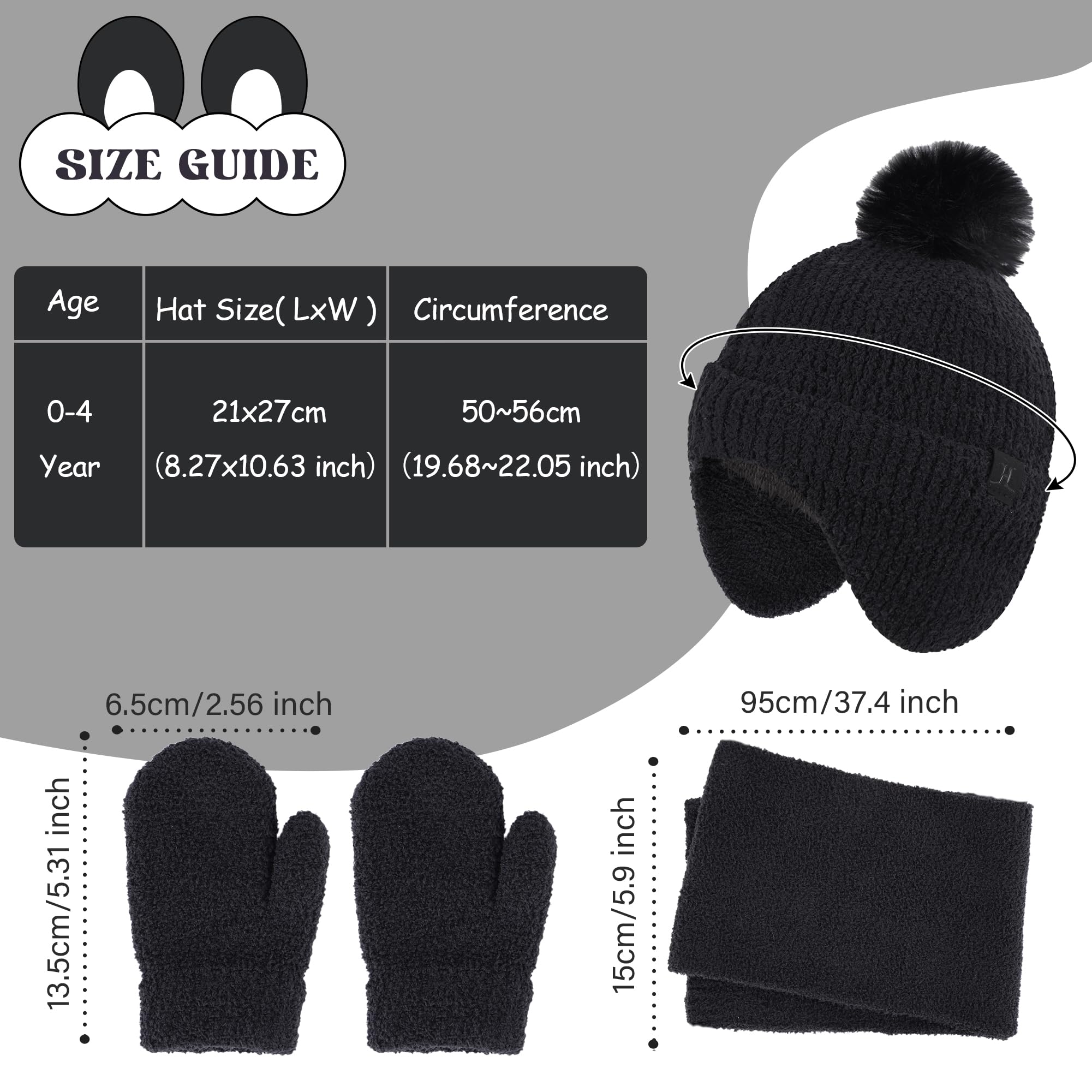 Bequemer Laden Bebe Bambini Inverno Berretto Pompon Guanti Guanto Sciarpa Set con Paraorecchie Caldo Regalo per 0 6 12 18 Mesi 1 2 3 4 Anni Ragazza Ragazzo