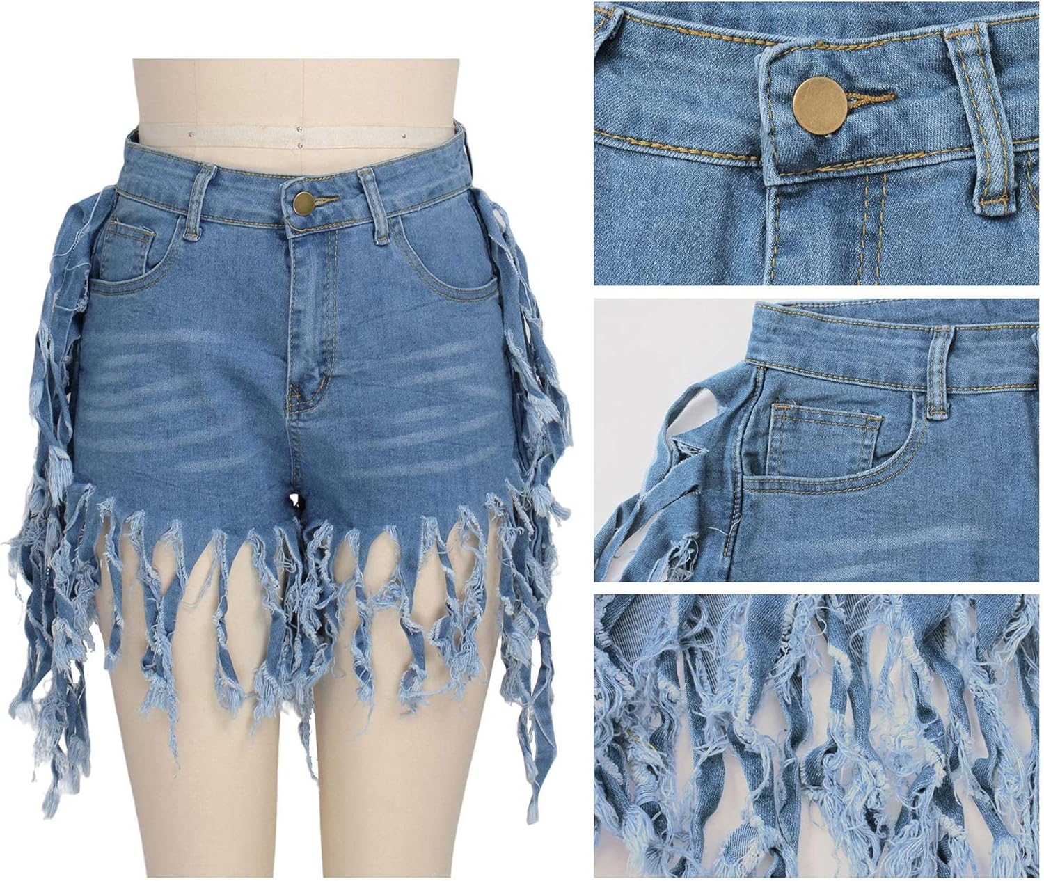 LaiyiVic Women's Denim Shorts High Waisted Frayed Raw Hem Ripped Short Jeans