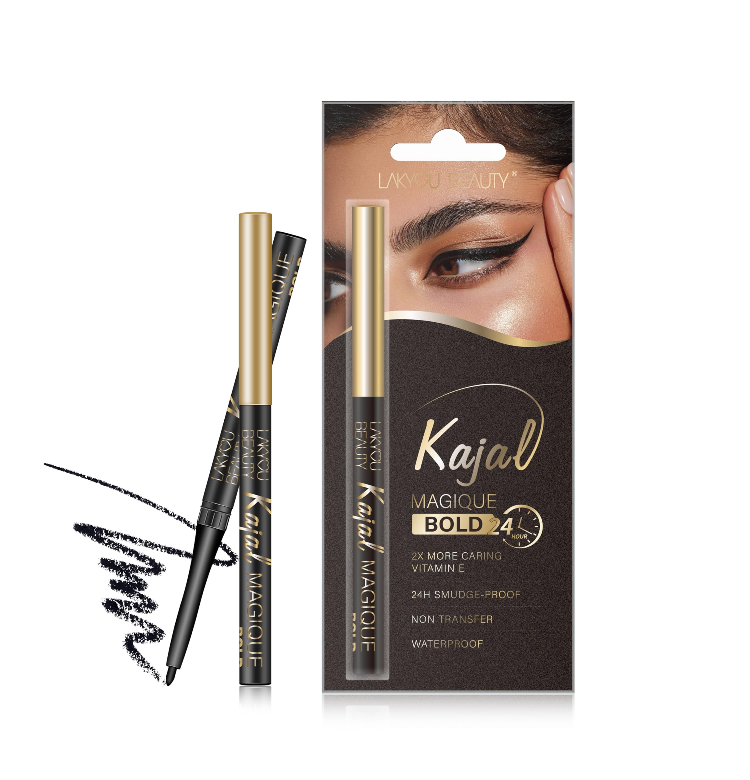 Lakyou Beauty Magique Blod Kajal | Twist Up Formate | 24Hrs Stay | 2X More Caring Vitamin E | Non Transfer| Smudge Proof | Waterproof | 2g