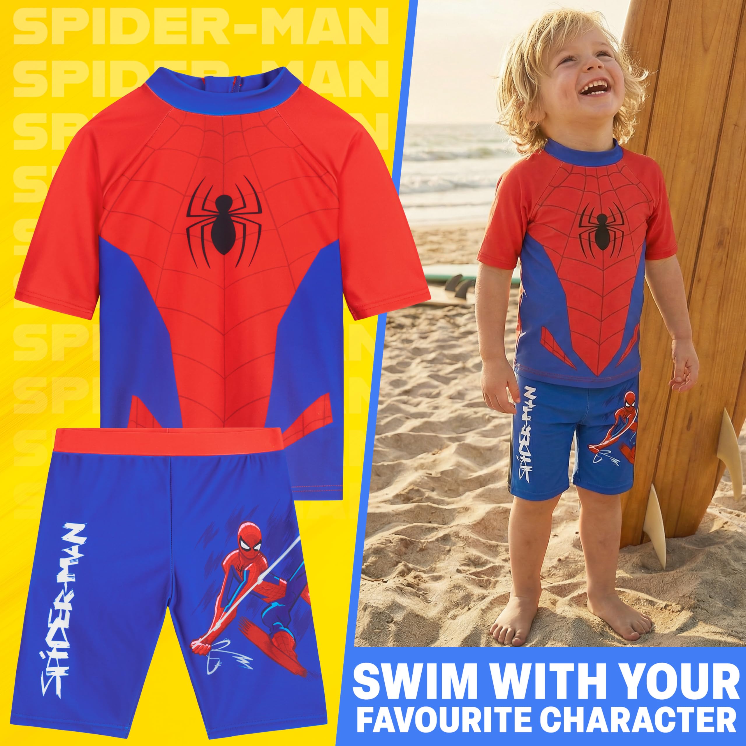 Minions | Spiderman | Hot Wheels Schwimmanzug Kinder Jungen Badeanzug Set Zweiteilig, Schwimmshirt & Badehose, Urlaub Zubehör, Geschenke für Jungs