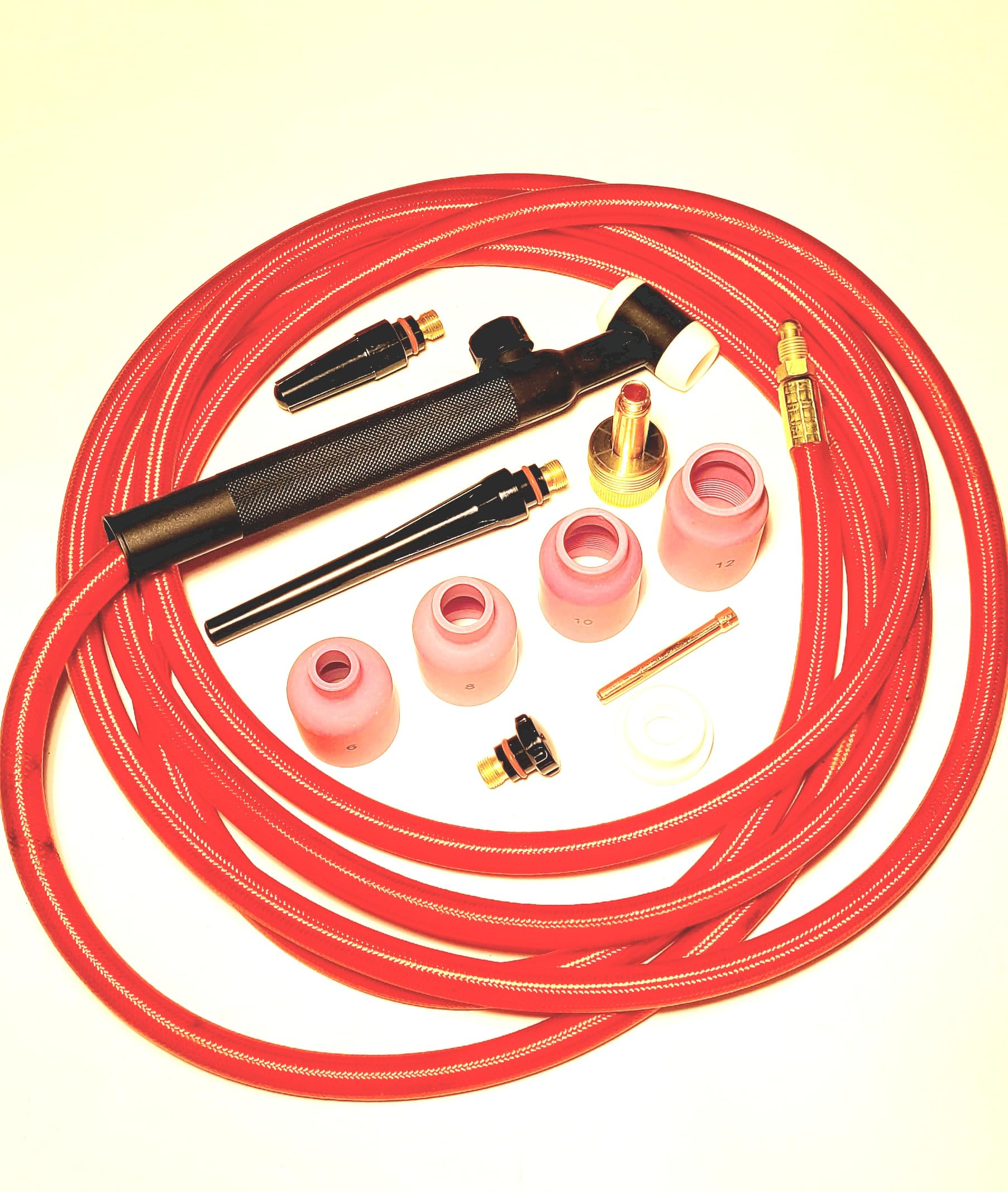 Generic WP-17FV Air Cooled TIG Torch Kit, Flexhead gas Valve,150A, 12.5' Super-Flex Power Cable, Jumbo (2.4) 3/32 Gas Lens, Ceramic Cups (2.4) 3/32 Collet, Insulator, Back Caps