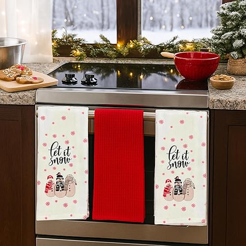 Vista 261 de Serafina Home Toallas de cocina navideñas navideñas: dos muñecos de nieve Be Jolly espiga y un muñeco de nieve bailarín, 3 piezas, tejido plano 100%