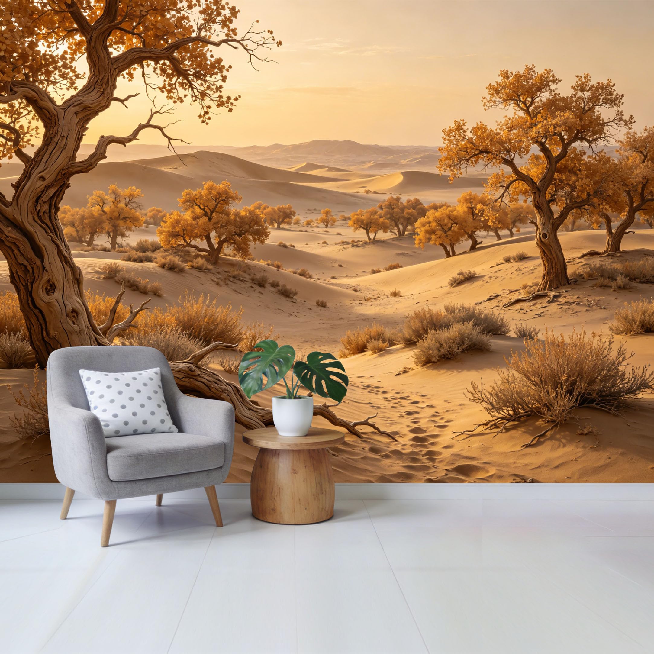 Qzlithotic Yq2605250365 Custom Size Wall Mural Golden Desert Populus Euphratica Tree Landscape Scenery Selfadhesive Wall Fabric Removable Wallpaper For Home Office Decor