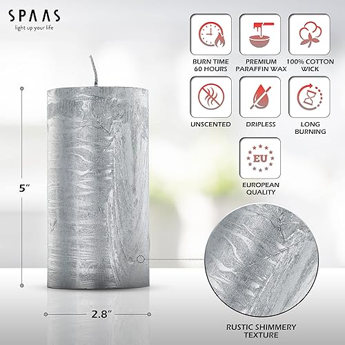 Miniatura 3 de Velas de pilar de plata rústica, velas plateadas de 2.8 x 5 pulgadas, paquete de 2 velas metálicas sin perfume para decoración del hogar y vacaciones