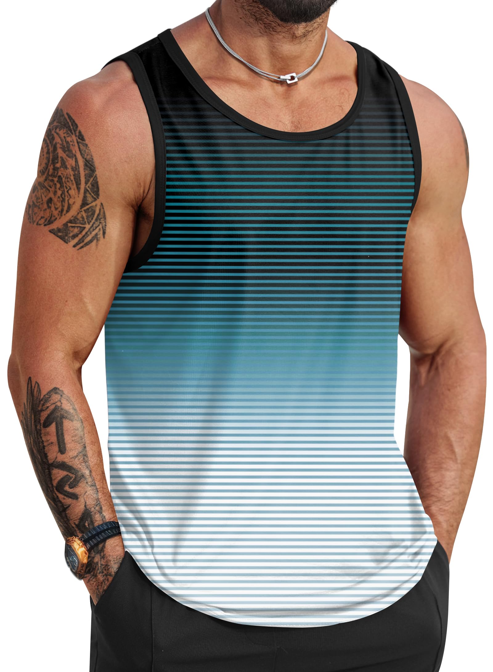 men39s pinstripe tank sport top swim tank vacation tropical graphic casual beach cutoff shirt blue l