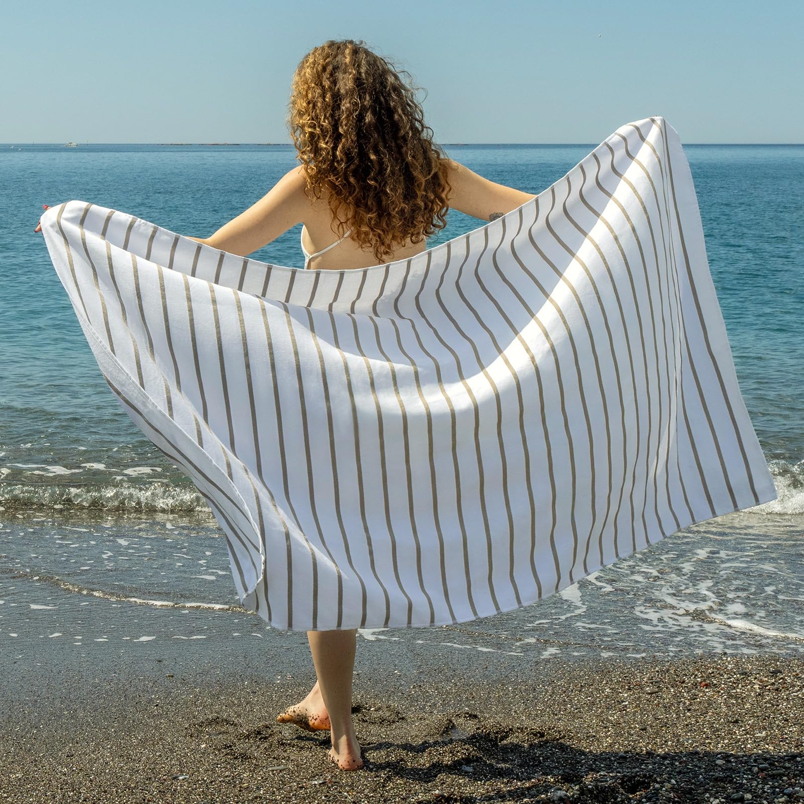 runico Toalla de Playa de algodón Suave Fabricada en Italia, Toalla de Playa, Ideal para Verano sin Arena – Toalla de Playa algodón Gris Paloma 75x160cm
