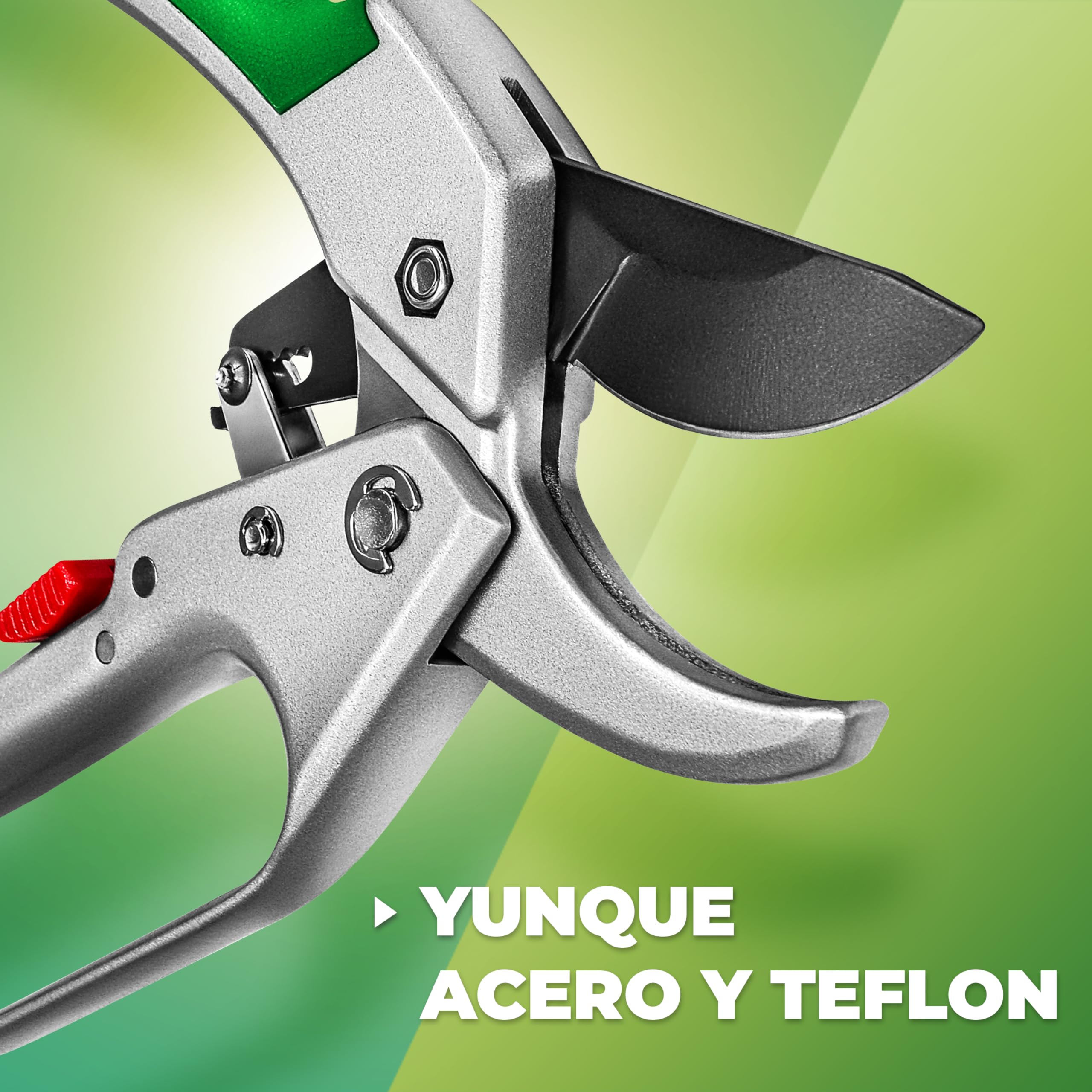 GRÜNTEK Tijeras de Podar Jardín Profesional Cóndor 20cm con Trinquete, Tijera de Yunque Recolectora, Cortarramas con Hoja de Acero Antiadherente y Mangos de Aluminio