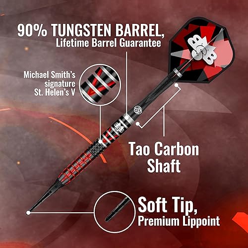 Miniatura 3 de Shot! Dardos Michael Smith Defiant Center ponderado 90% tungsteno Pro lanzar dardos de punta suave, hecho profesionalmente en Nueva Zelanda,
