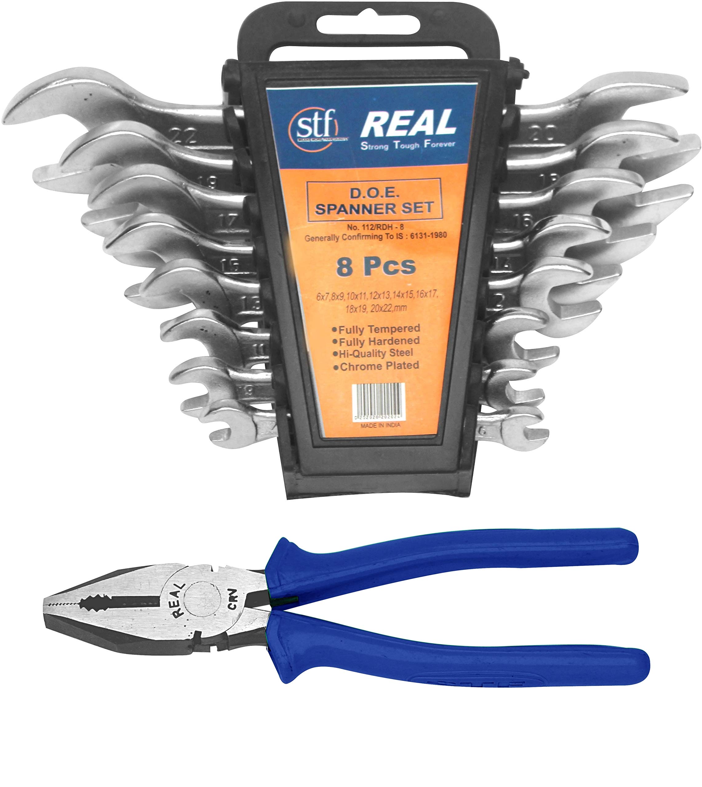 Real Heavy Duty Double Open End Spanner 8 Pcs. Set with hanging tray and Combination Plier 8" (B076BPZT8D) Amazon Price History, Amazon Price Tracker