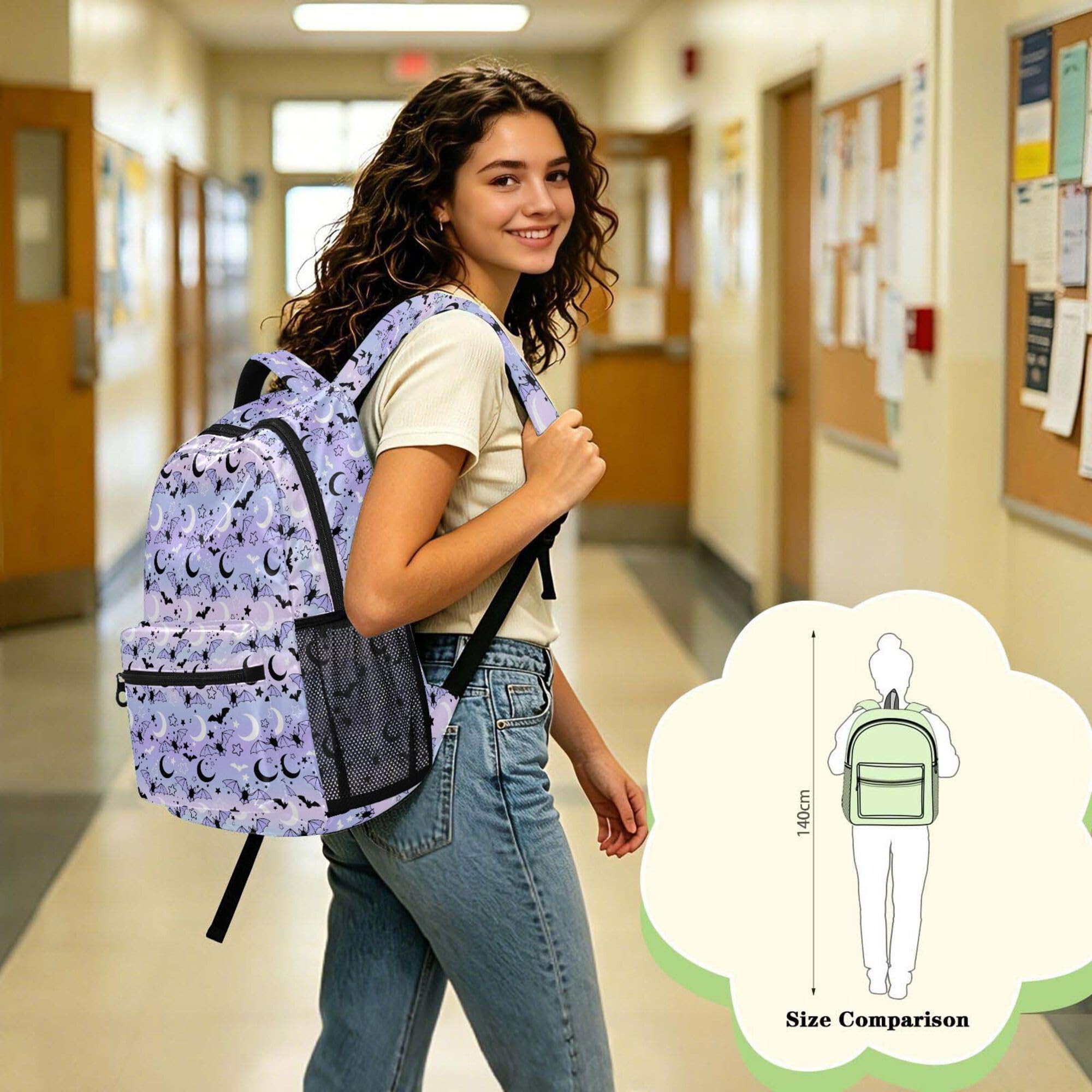 ALAZA Mochila para niños, mochila escolar gótica con calavera de carnero místico de gran capacidad para estudiantes, mochila para niños y niñas, Bats Th008, M, Bats TH008