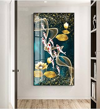 Amazon.co.jp: 現代の壁の芸術の絵中国の抽象的な9つの鯉魚の風景画の Amazon.co.jp: 現代の壁の芸術の絵中国の抽象的な9つの鯉魚の風景画の
