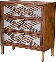 COZAYH 3-Drawer Mirror Front Accent Dresser - Geometric Design, Fully Assembled Modern Farmhouse Chest for Bedroom, Living Room (26"W)