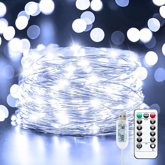 Fairy Lights Plug in, 33Feet 100 LED USB Powered Twinkle Lights with Timer and Remote, Starry String Lights for Indoor Outdoor Wreath Wall Dorm Bedroom Mason Jar Christmas Decoration