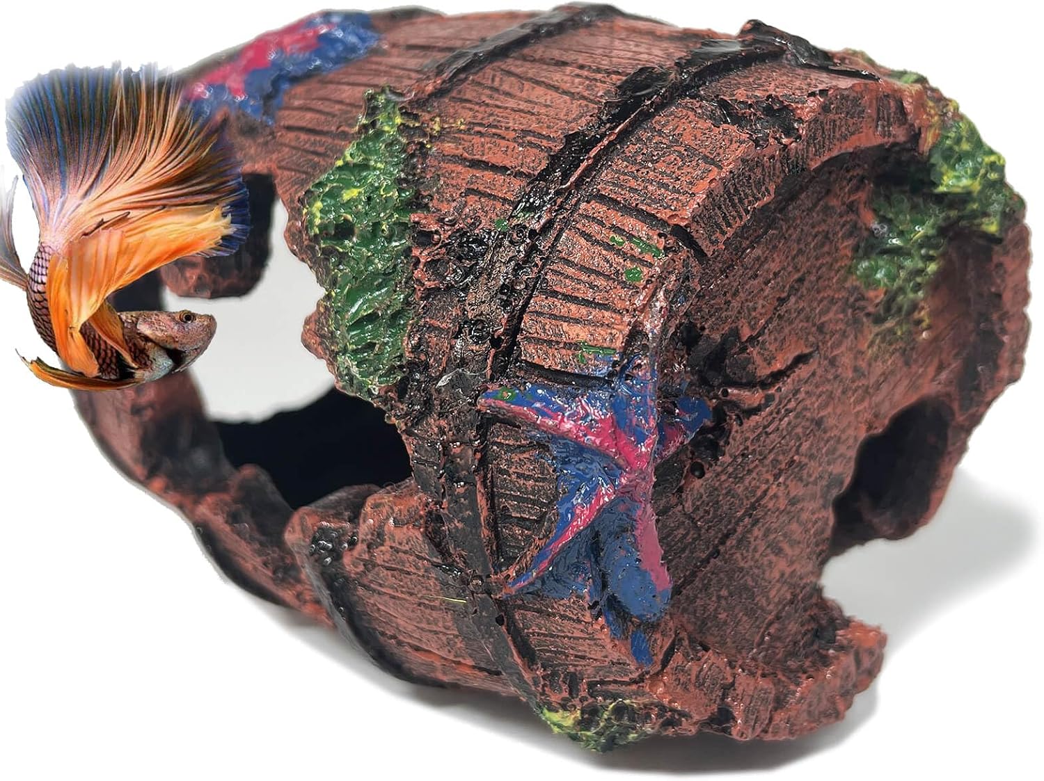 Aquarium Decor - Large Hollow Bark Hiding Cave,Resin Reptile Hideout for Bearded Dragons,Fish Tank Hideout with Realistic Scales Texture, Lizard,Gecko,Turtle, Snake,Beta Fish,Plecos Aquatic Pet